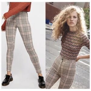 Free People Carnaby Plaid Rust Black High Rise Pant size 2